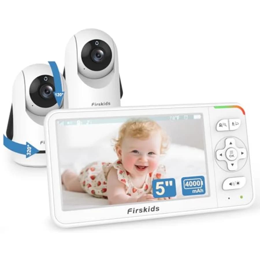 Monitor per Bambini con Doppia Telecamera e Audio - Sicuro Senza Wi-Fi, Pan-Tilt-Zoom, 2 Telecamere, Batteria 32H, Comunicazione Bidirezionale, Sensore di Temperatura, Auto