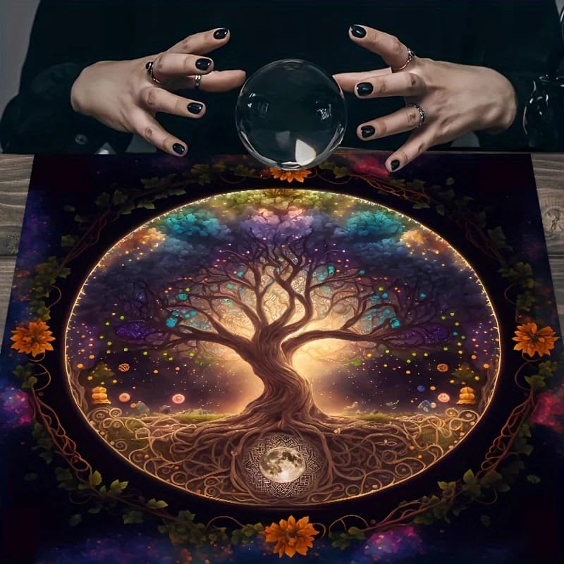 Tovaglia per Altare, Albero della Vita, Tovaglia per Tarocchi, Scacchiera, Tappetino per Carte da Gioco, Tappetino per Stregoneria Femminile, Tappetino per Astrologia