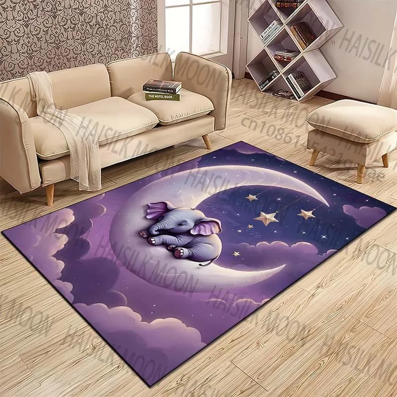 1PC Dreamy moon with elephant Pattern Rug Carpets for Bedroom Living Room Sofa Mat Creative Door Mat Cloakroom Home Decor