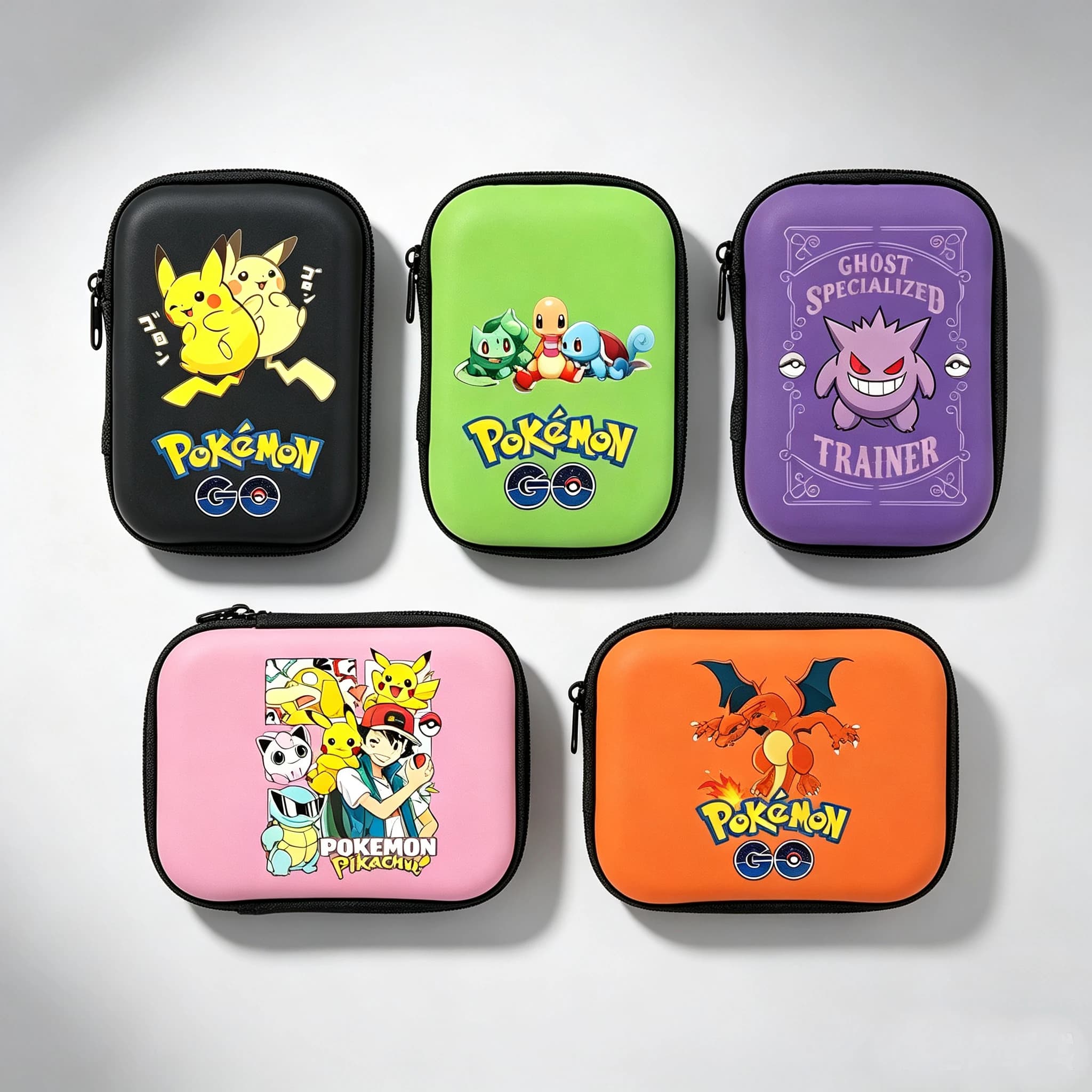 Poke mon Card Headphone Storage Box Storage Zipper Bag Cartoon Figure Bag Portable Travel Outdoor Carrying Organizer