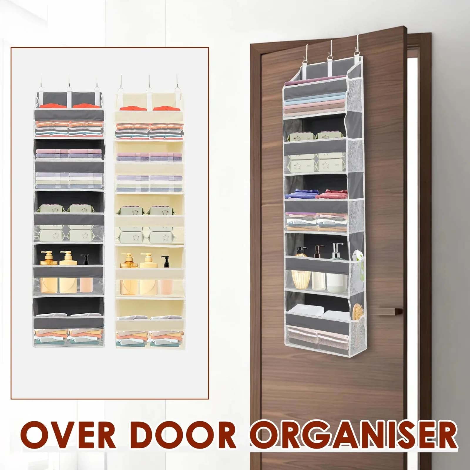 1pc Over the Door Organizer Storage 4 Shelf Hanging Door Organizer with 4 Large Capacity Pockets for Bedroom Bathroom