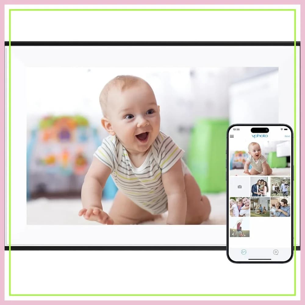 Cornice Digitale con Schermo Touch IPS HD da 10.1 Pollici, Display WiFi 1280x800, Rotazione Automatica, Condivisione tramite App, Regalo