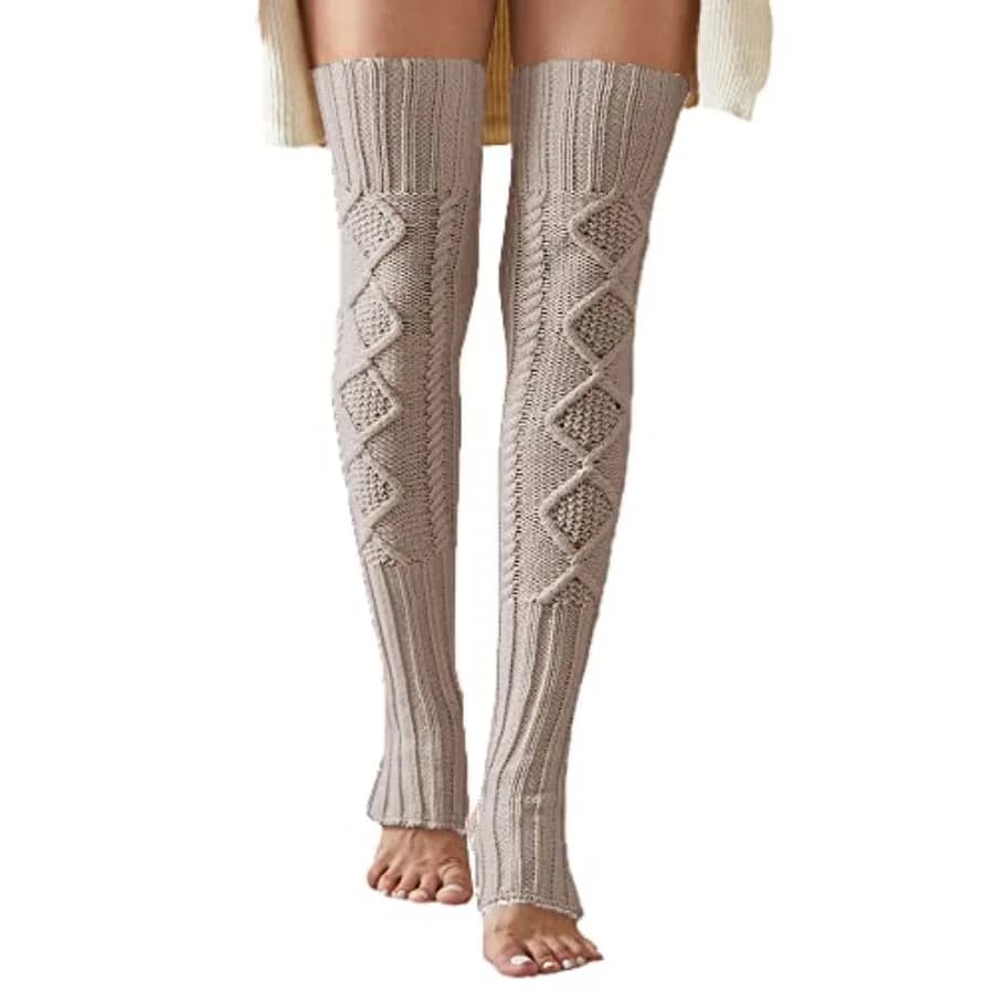 SherryDC Women's Cable Knit Thigh High Leg Warmer Socks Over Knee High Footless Boot Stockings