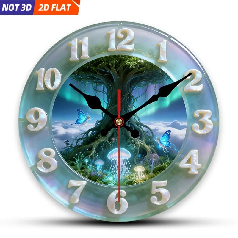 2D Piatto. 1 pezzo. Orologio da parete a tema Dreamland, silenzioso e decorativo, design innovativo per camera da letto, soggiorno o ufficio, A