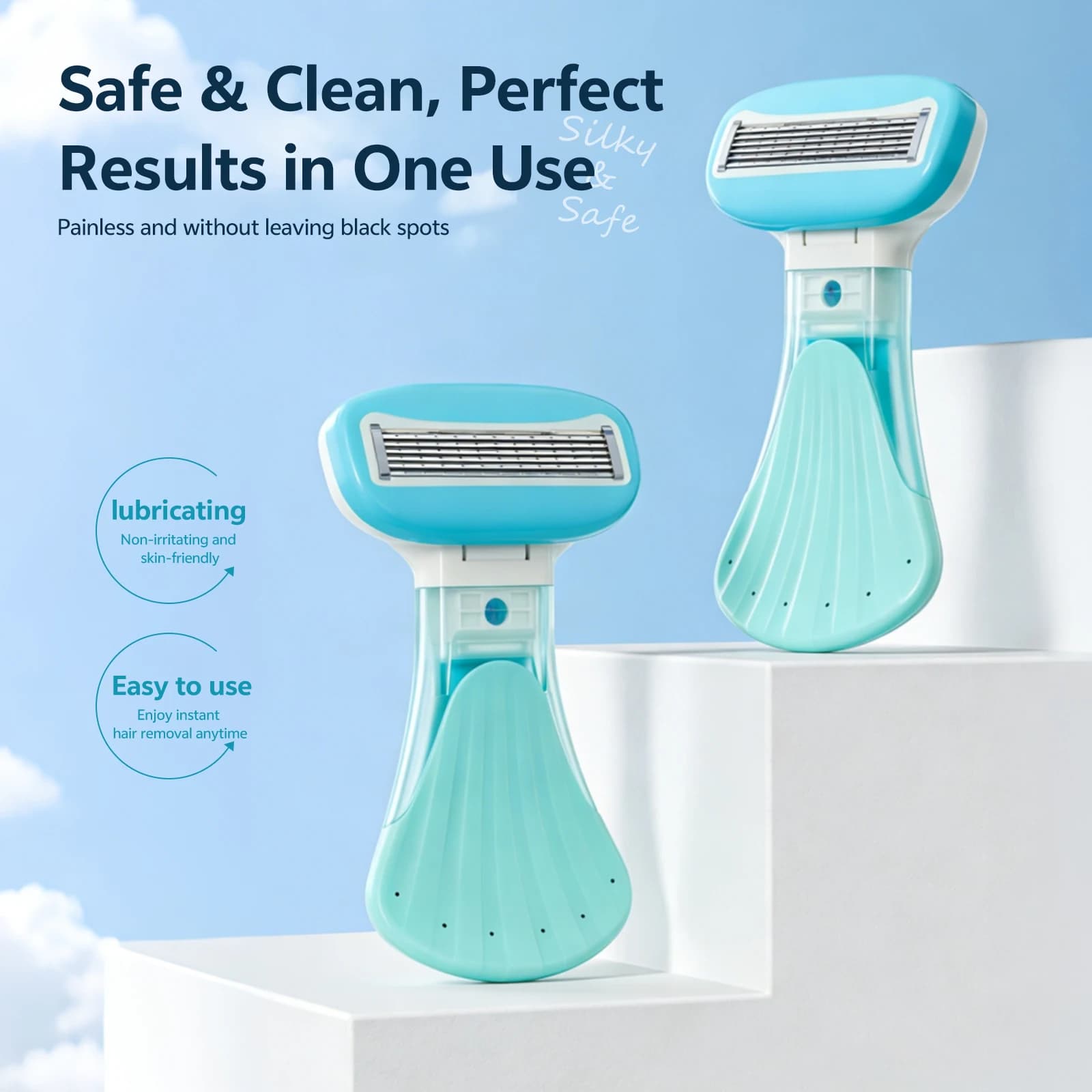 Women's 5-Blade Razor, 1 Handle + 1 Blade, with Transparent Storage Box, Suitable for Full-Body Shaving
