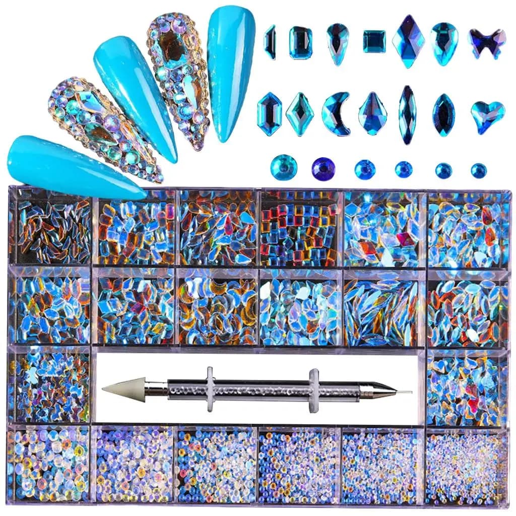 1 scatola 21 griglie misti per nail art strass cristallo luccica gemme diamanti perline artigianali forniture per nail art accessori