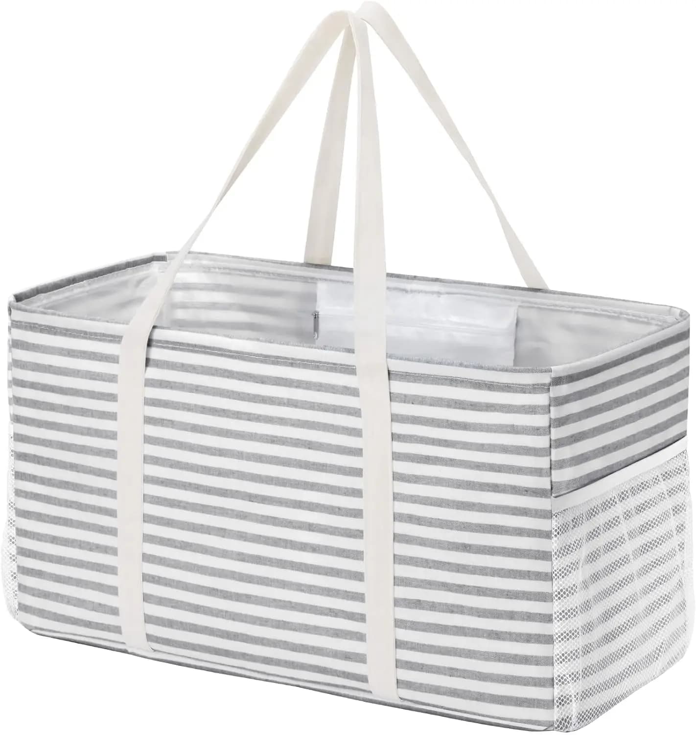 Borsa tote extra large con telaio in metallo, pieghevole e autoportante, per la spesa, picnic, spiaggia, lavanderia, 46L