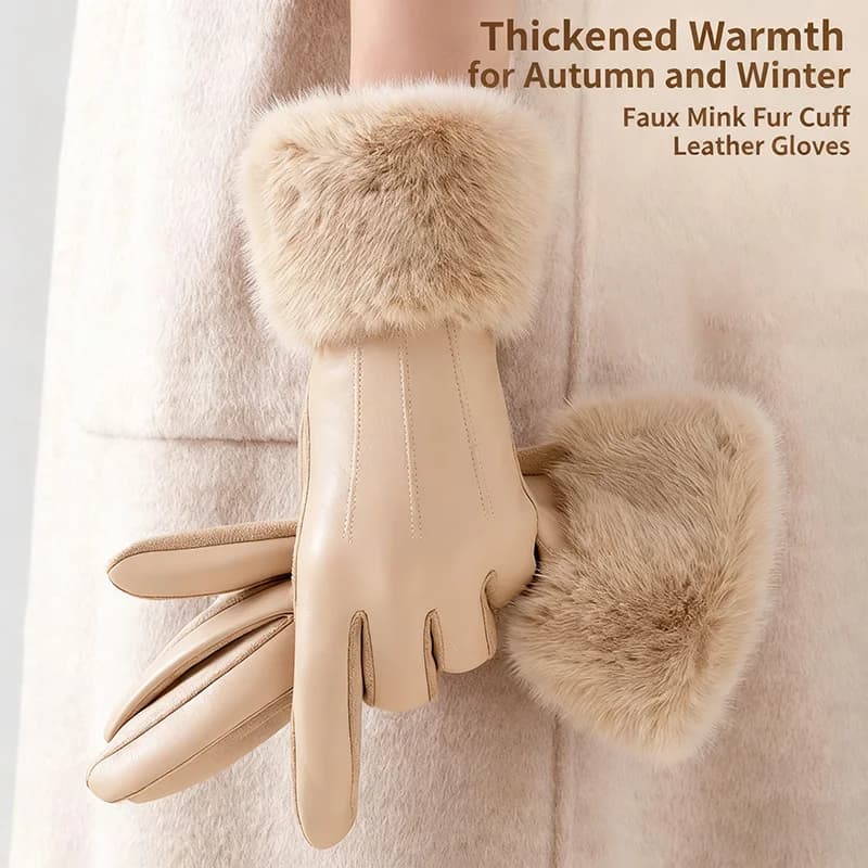 Nuovi Guanti in Pelle alla Moda per Donne, Polsini in Pelliccia Sintetica, Guanti Invernali Caldi con Touch Screen, Eleganti e Impermeabili
