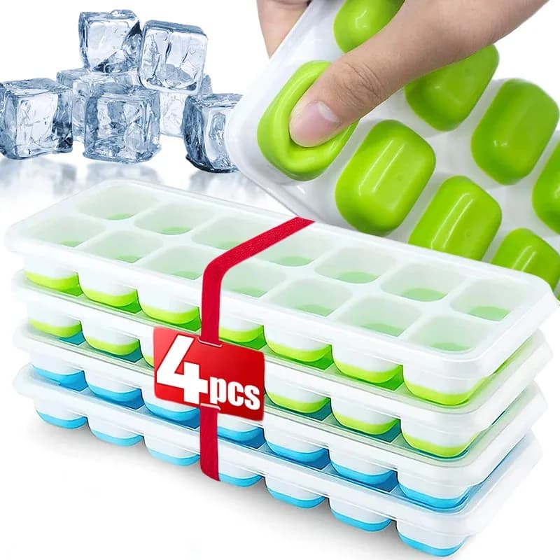 Stampo per Cubetti di Ghiaccio con Coperchio, in Silicone, Quadrato, 14 Cubetti, Facile da Rilasciare, per Cucina, Bar, Cocktail Ghiacciati Fai-da-Te