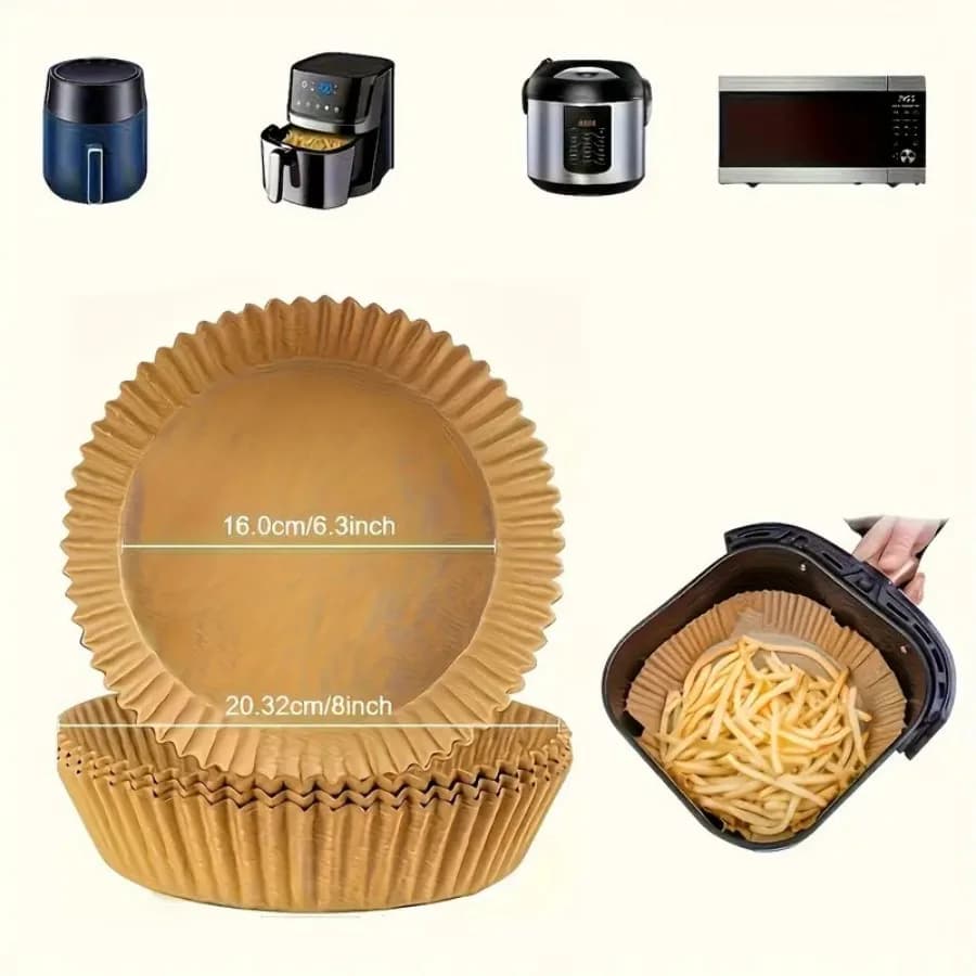 Disposable 50-piece Air Fryer Sheet - Food-friendly parchment paper, 6.3-inch oil proof waterproof for 5-8QT air fryer, microphone