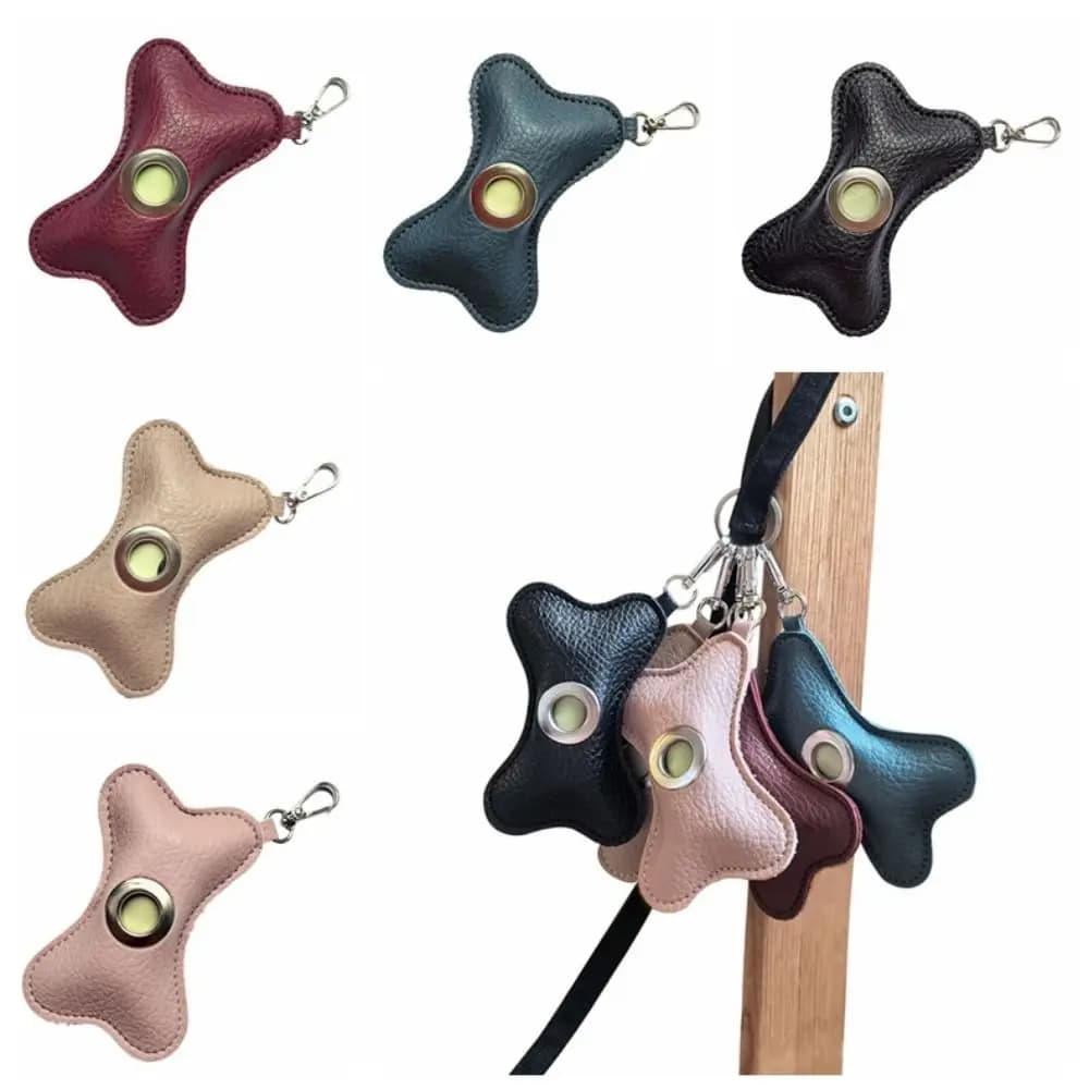 Dispenser Creativo per Sacchetti per Escrementi di Cane in Pelle PU con Chiusura a Cerniera, Porta Sacchetti Igienici per Animali Domestici Impermeabile a Forma di Osso