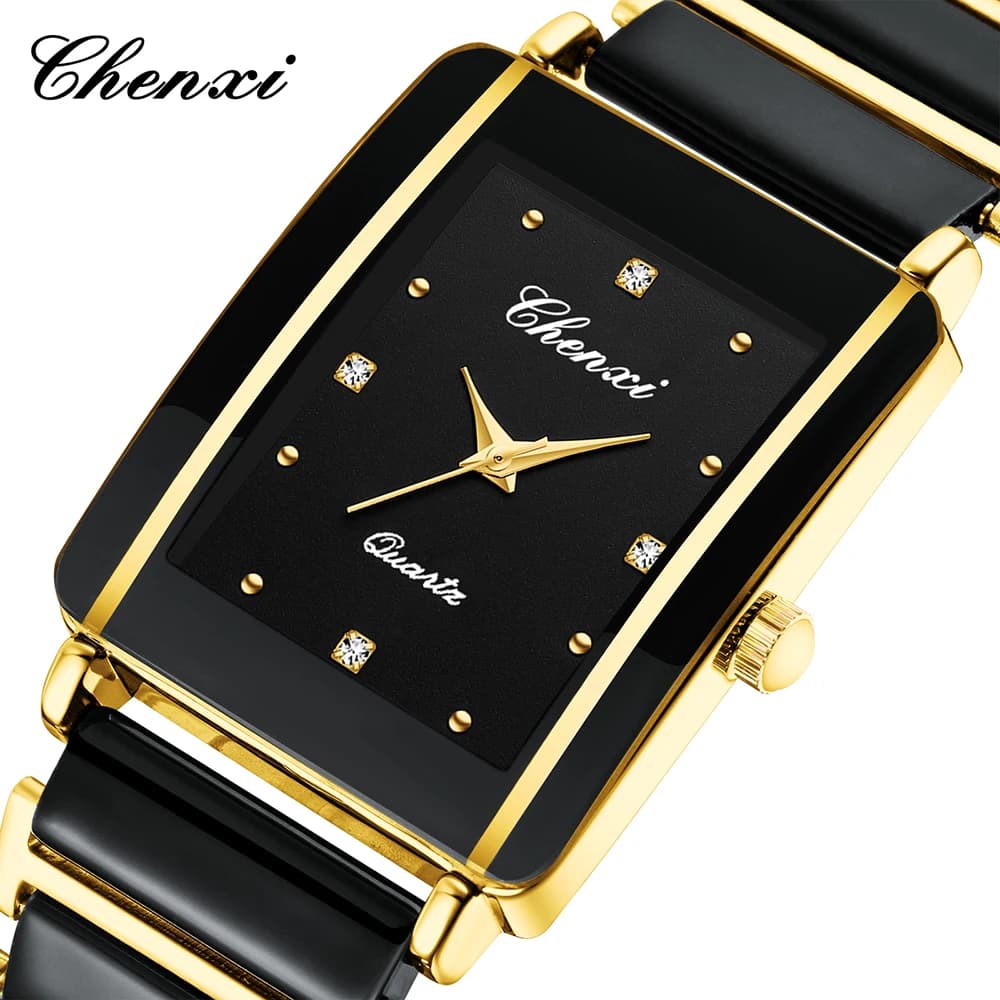 CHENXI Luxury Couple Watch Quartz Wrist Watch with High Quality Fashion Crystal Rectangular Dial Man Woman Valentine's Day Wedding Gift