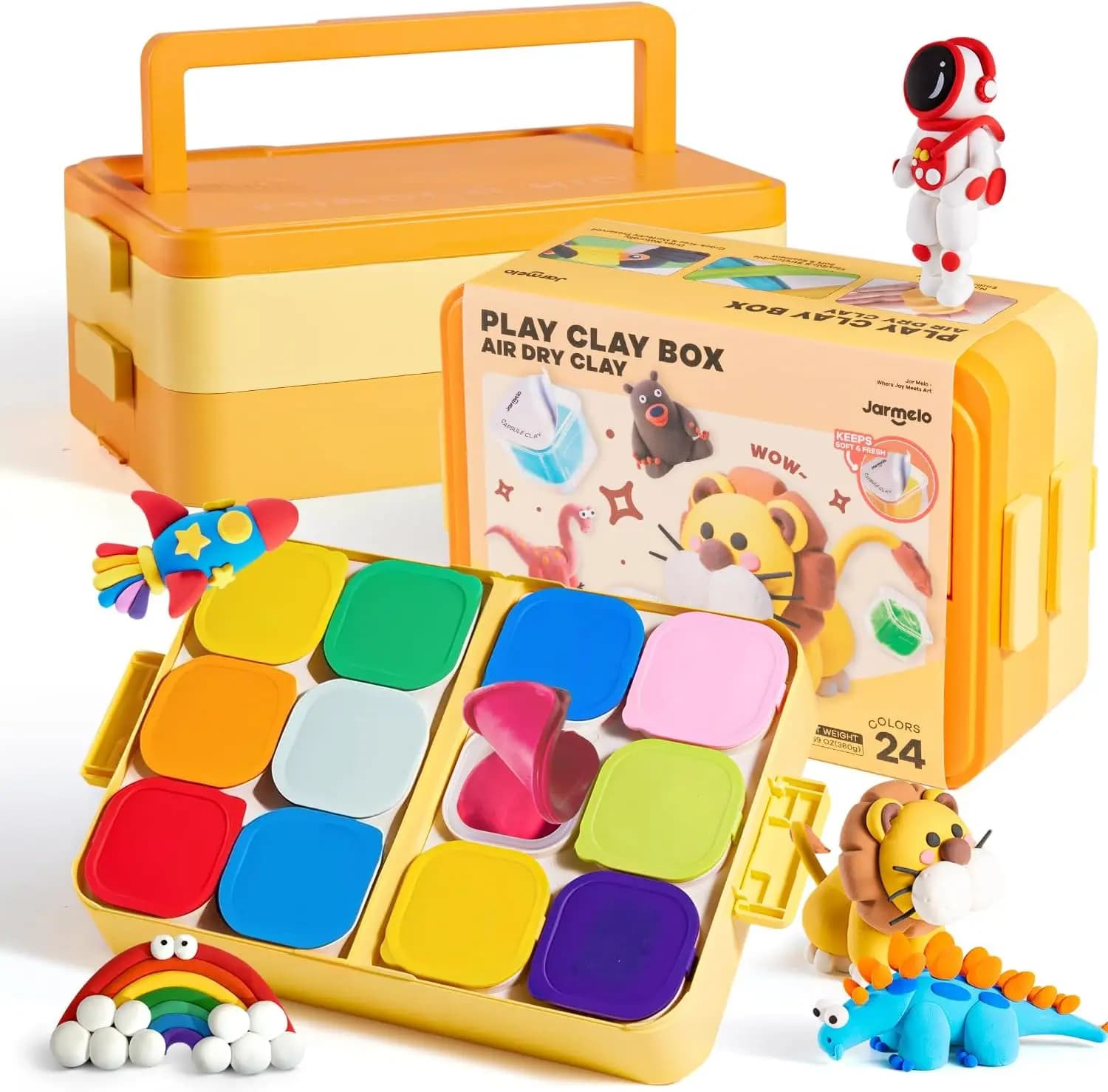 Kit di Argilla Modellabile ad Asciugatura all'Aria in 24 Colori con Strumenti e Scatola Portaoggetti, Argilla Non Tossica per Lavoretti Creativi per Bambini dai 6 ai 12 Anni