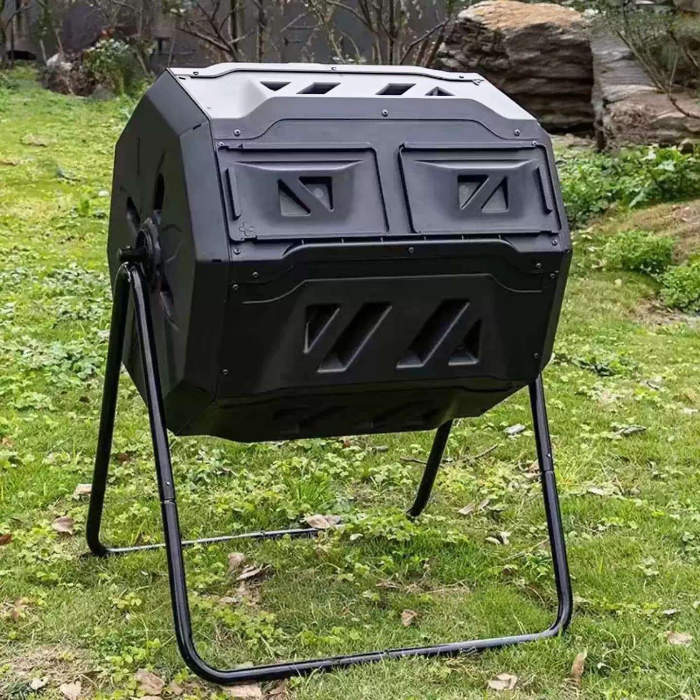 160L Rotatable Compost Bin Garden Nursery Compost Tumbler Organic Fertilizer Fermentation Container for Yard Leaves Kitchen Wast
