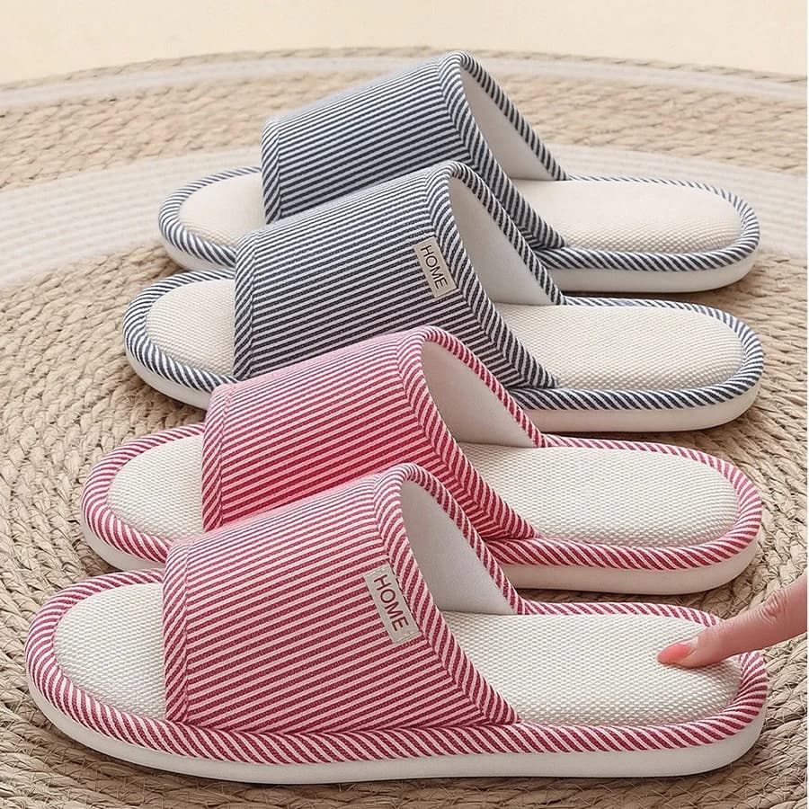 Women's Linen Slippers Spring Summer Breathable, Indoor Anti-slip Home Shoes, Silent Men's Waist Shoes
