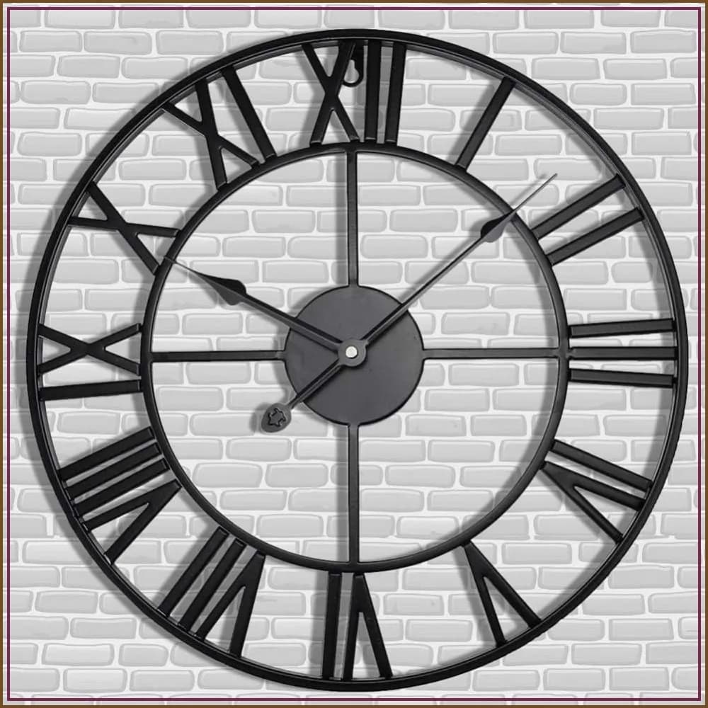30 Inch Large Roman Numeral Wall Clock, Indoor Outdoor Patio Waterproof Oversized Decorative Contemporary Clock, Antique Black Metal Battery Operated Retro Art Hanging Clock