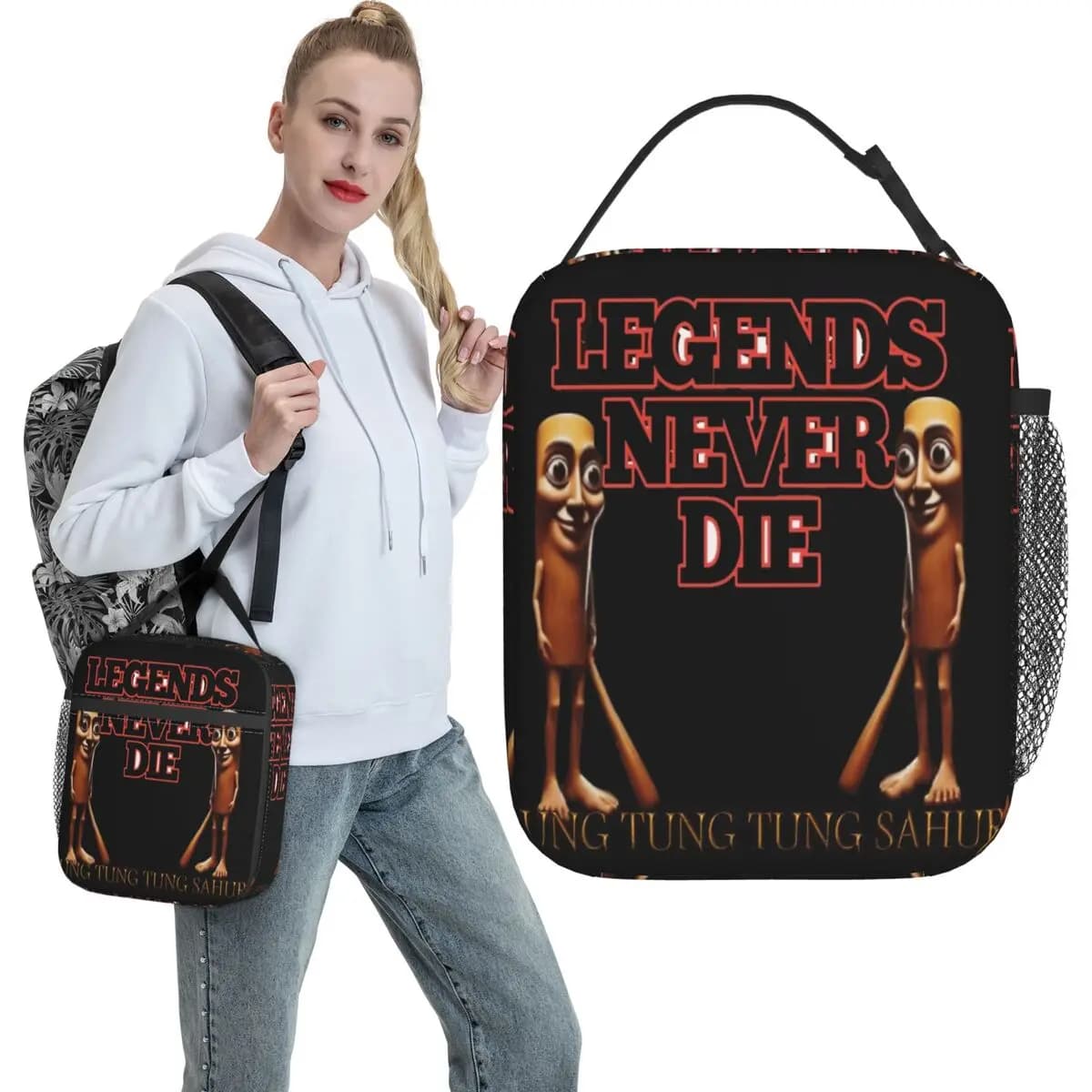 Tung Sahur Italian Brainrot Lunch Bag For Child Print Lunch Box School Cooler Bag Oxford Thermal Tote Handbags