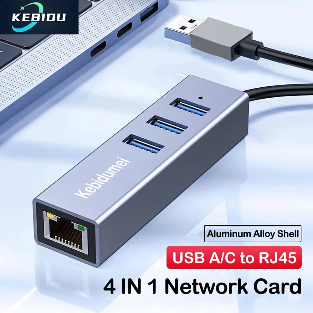Scheda di rete cablata 1000Mbps 4 IN 1 3 Adattatore HUB USB3.0 Convertitore USB3.0 da tipo C a RJ45 Giagbit Ethernet per MacBook Notebook PC