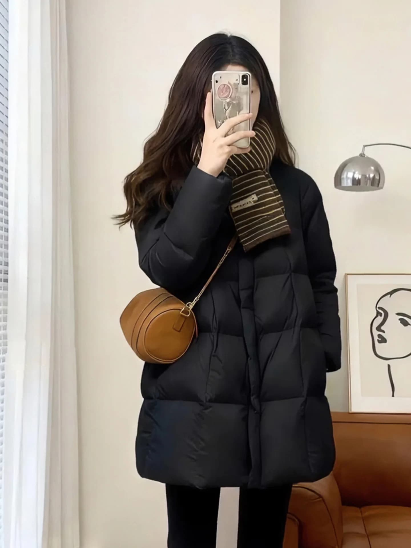 Black Mid-Length Hooded down Cotton Jacket Women's Winter New Style Fashionable Cotton Coat Thickened Long Sleeve Zipper