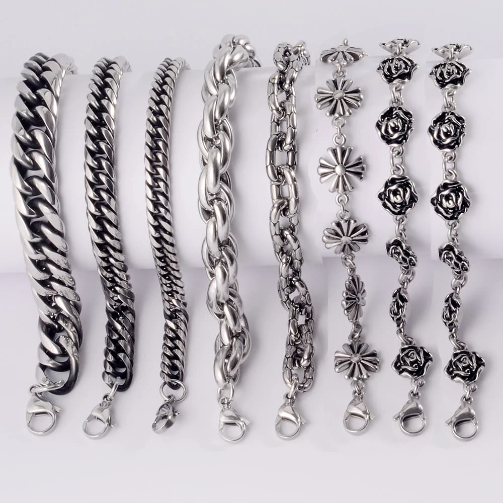 1PC acciaio chirurgico vintage punk uomo braccialetto catena scheletro hip hop teschio uomo bracciali cubani gioielli popolari unisex