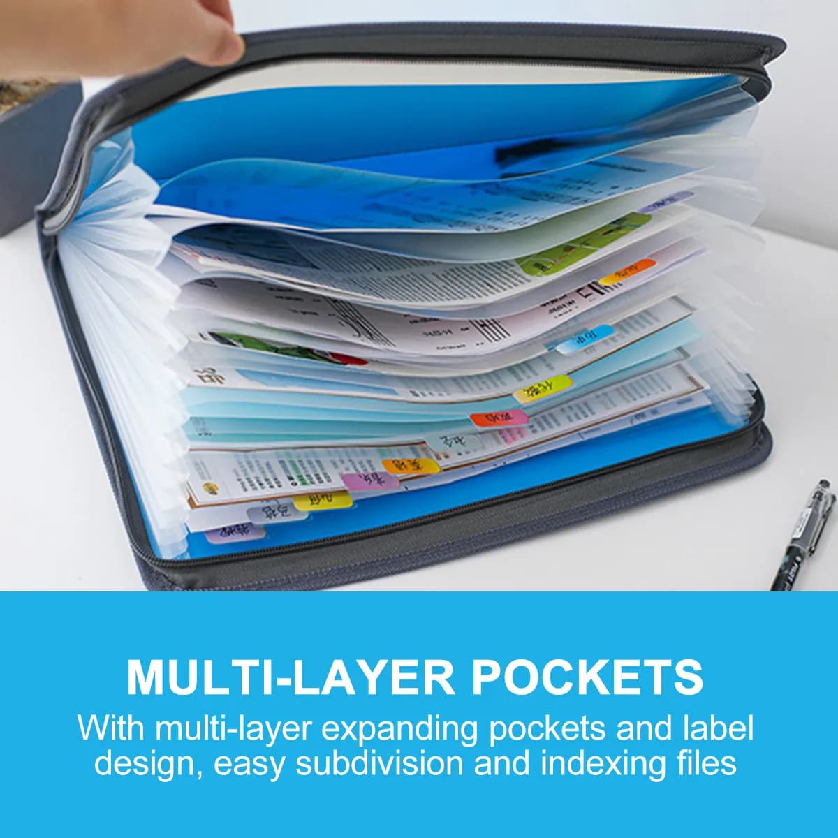 Cartella Portadocumenti Espandibile A4 con 13 Tasche, Organizzatore a Fisarmonica, Leggero e Portatile in Plastica per Ufficio