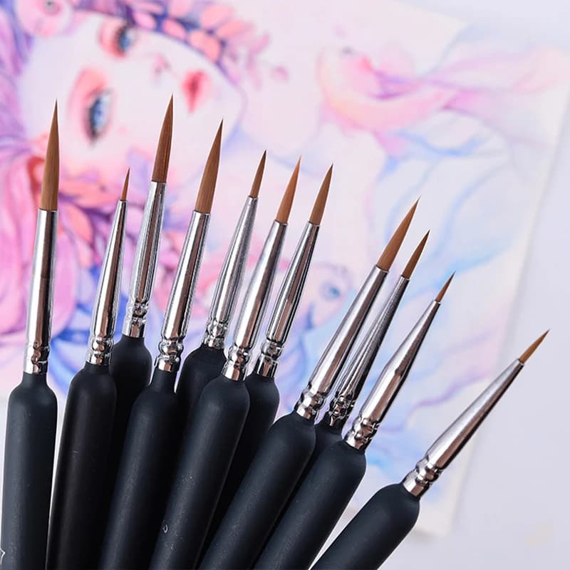 Set di pennelli in miniatura da 11 pezzi Set professionale con gancio in nylon Dettagli sulla linea Penna Art Liner Disegno per pittura ad acquerello acrilico