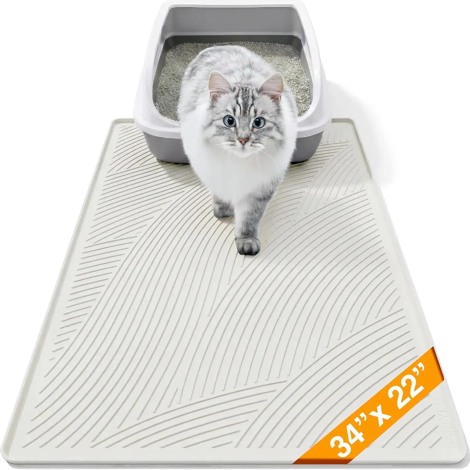 Tappetino per Lettiera Gatti Grande, 34x22 Pollici, Impermeabile, Cattura il Liquame, Facile da Pulire, Inodore, Beige Grigio