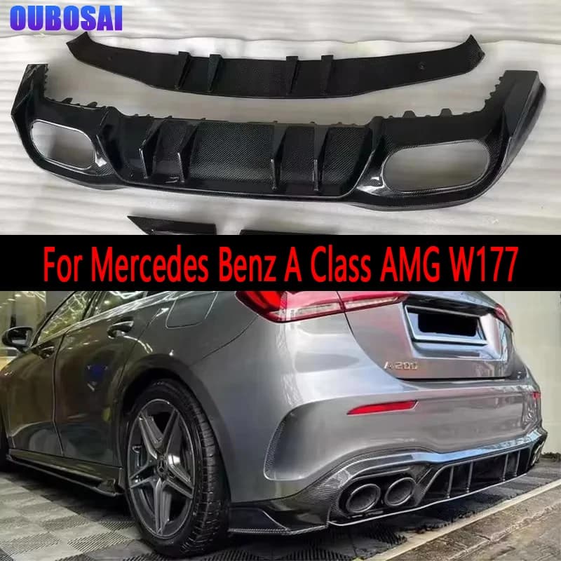 For Mercedes Benz A Class AMG W177 A220 A260 A45 Carbon Fiber Car Rear Bumper Diffuser Rear Splitters Spoiler Back lip