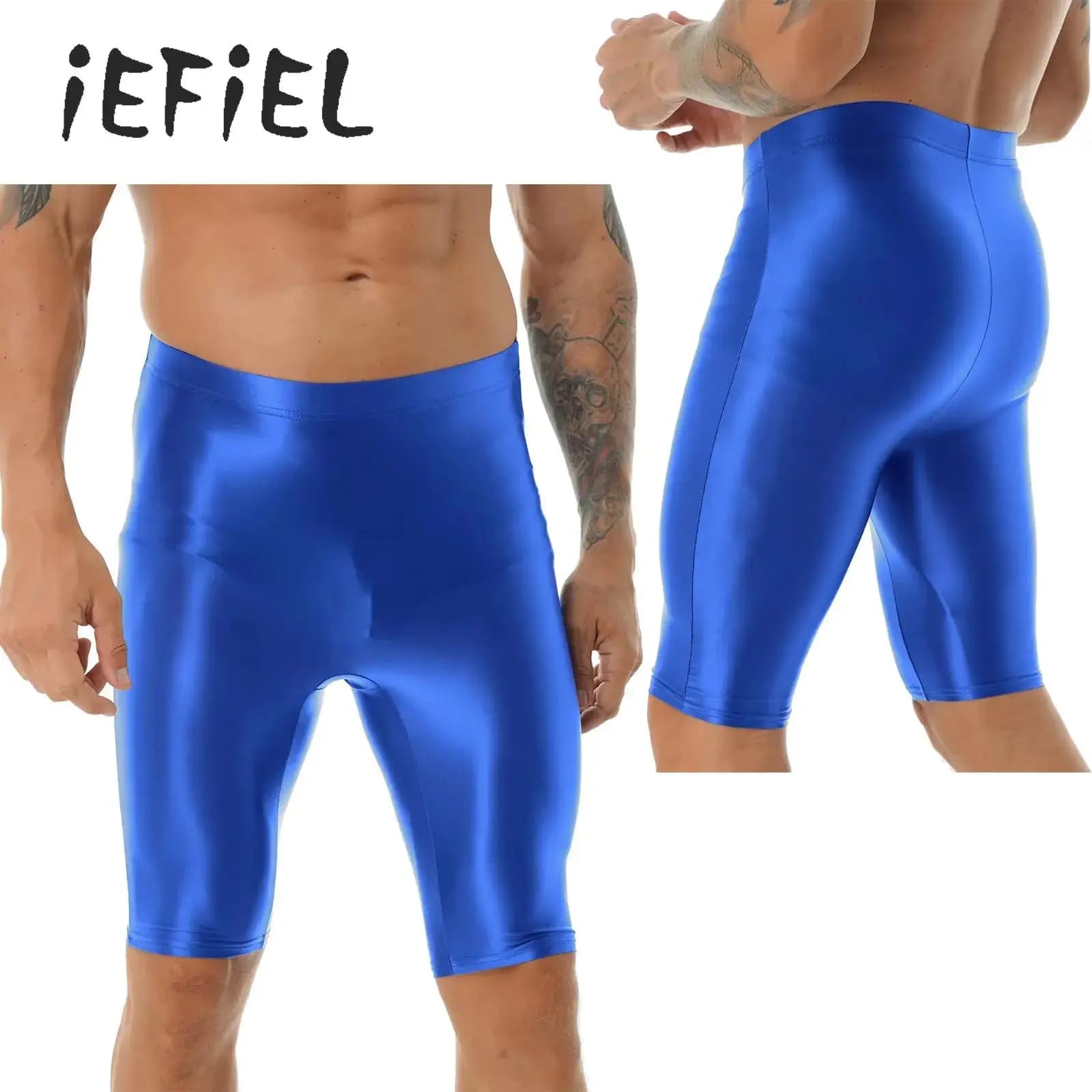 High waist glossy men's swimsuit with short leggings, stretch swimsuit, beach, brazilian, bulge, swimsuit, surf