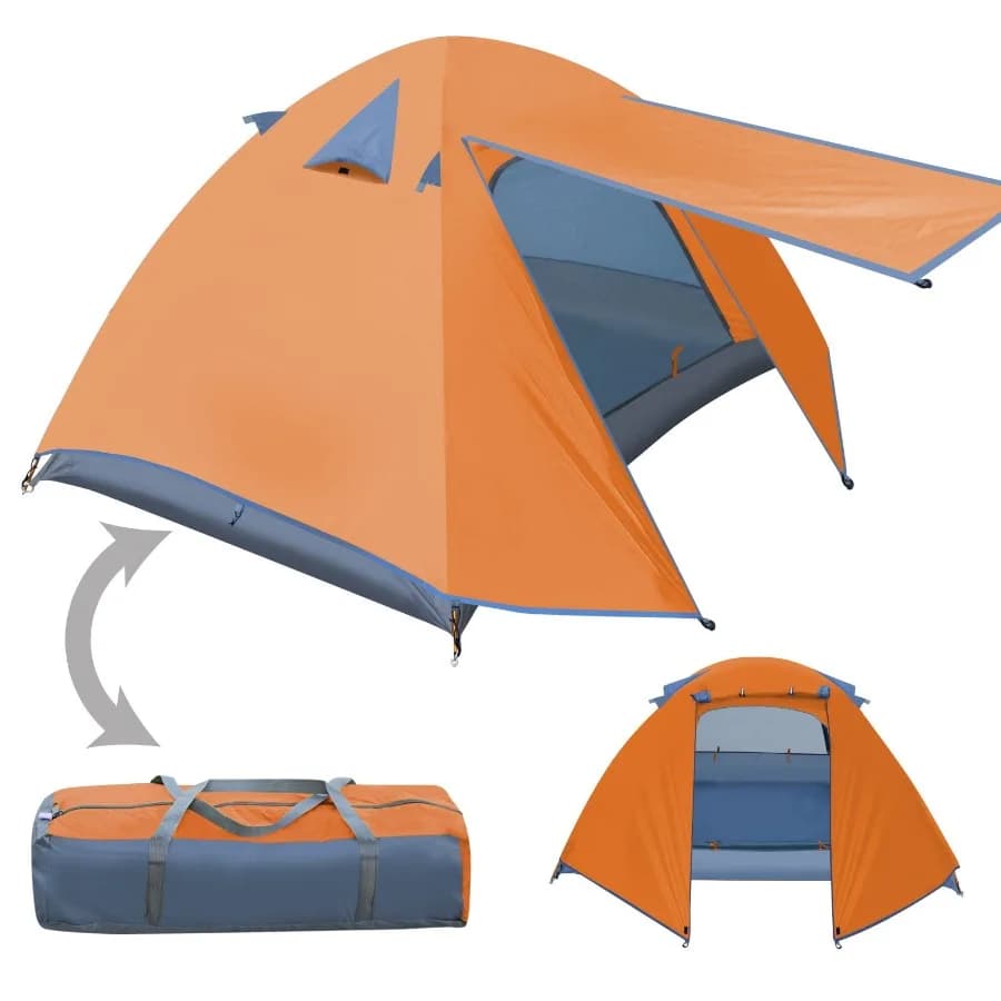 SUNNYOUTDOOR Portable Hiking Camping Tent 1-2 Person Double Layer Outdoor Waterproof Backpacking Tent Orange