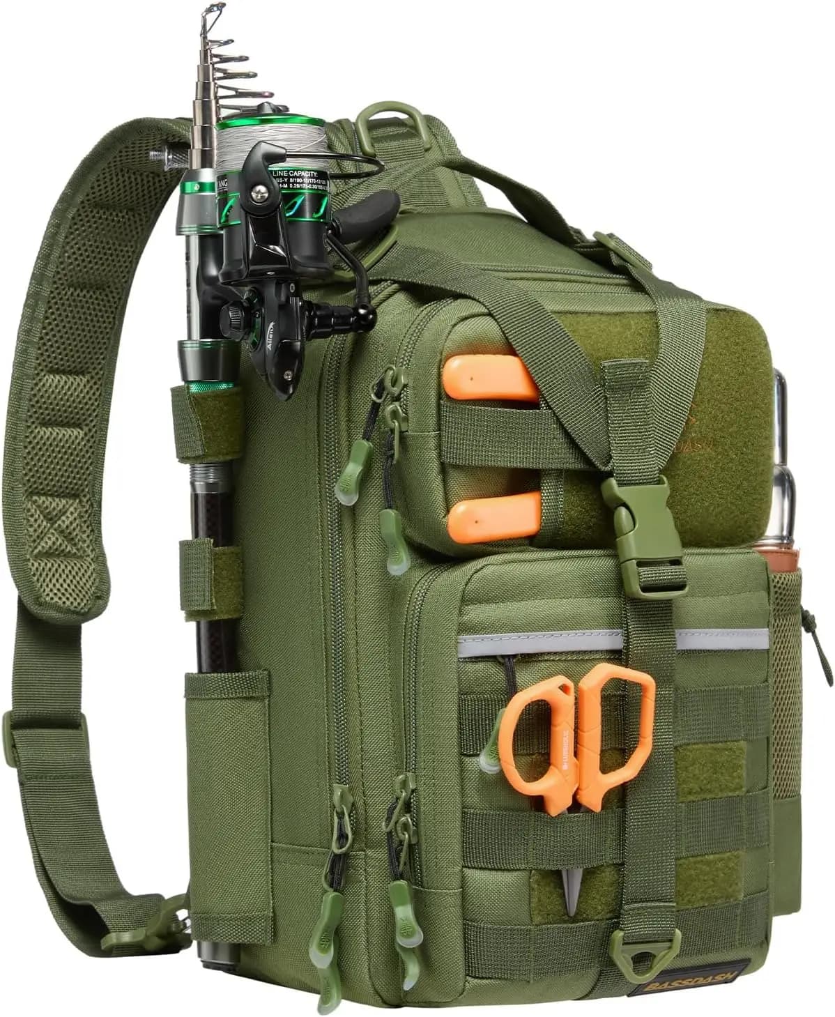 Zaino Convertibile da Pesca con Porta Canna, Borsa a Tracolla Tattica Regolabile Resistente all'Acqua per Attrezzatura da Pesca FP07