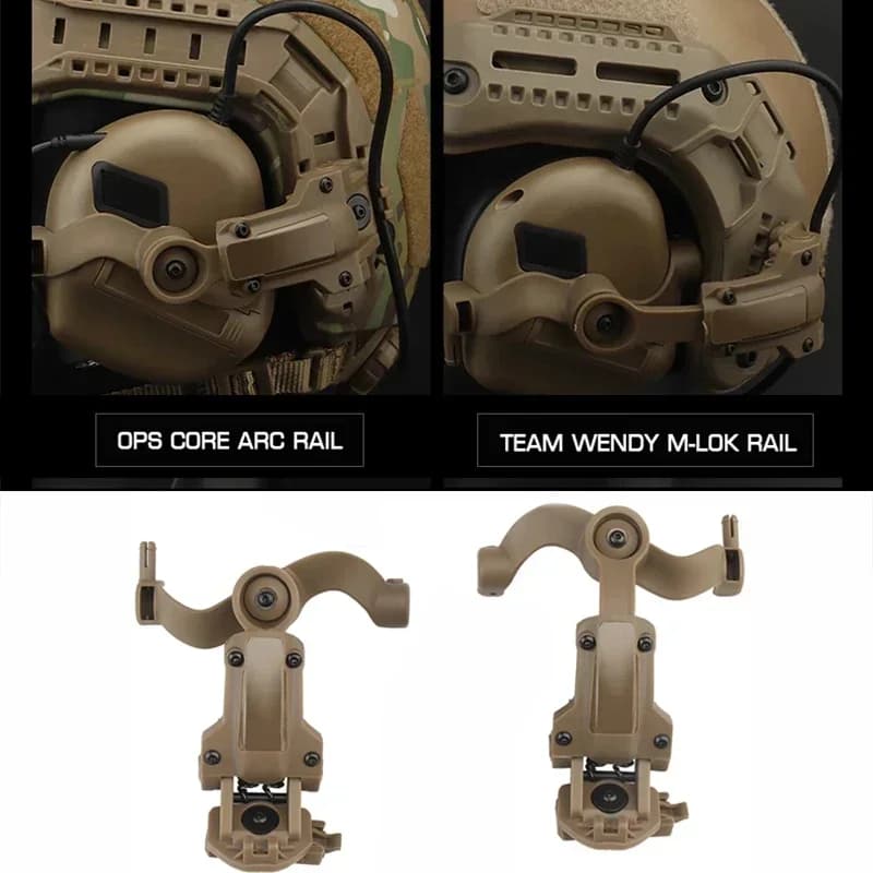 Adattatore per montaggio su guida per cuffie tattiche ad angolo libero per cuffie Earmor su M-Lok Ops-Core Fast ACH casco Arc Rail Airsoft M32 M31