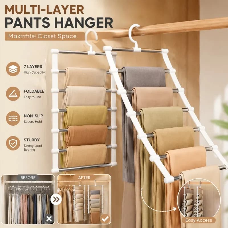 7 Layers Magic Pants Hanger Space Saving Closet Organizer Foldable Trousers Clothes Rack Wardrobe Storage Jeans Scarf Holder