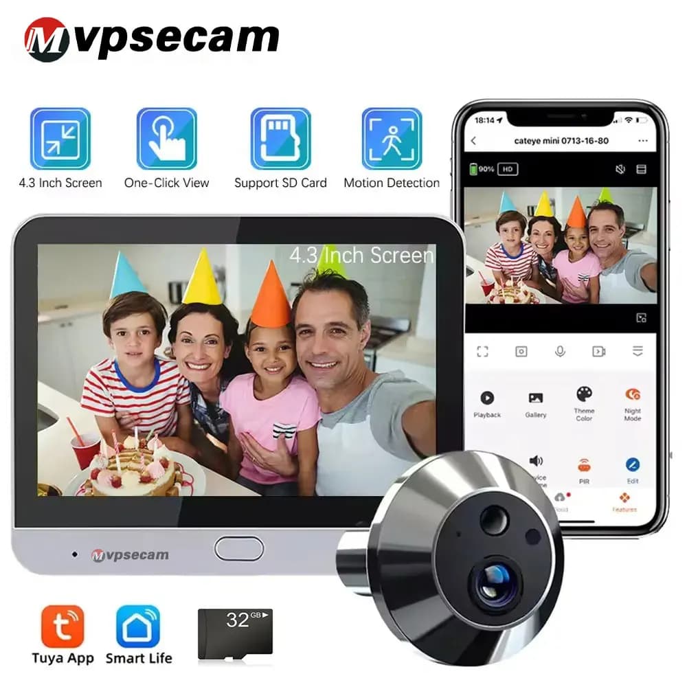Mini Wifi TUYA 5MP4.3 pollici Baby Monitor Home Video bidirezionale Display Video Porte e Windows Visione notturna Sicurezza