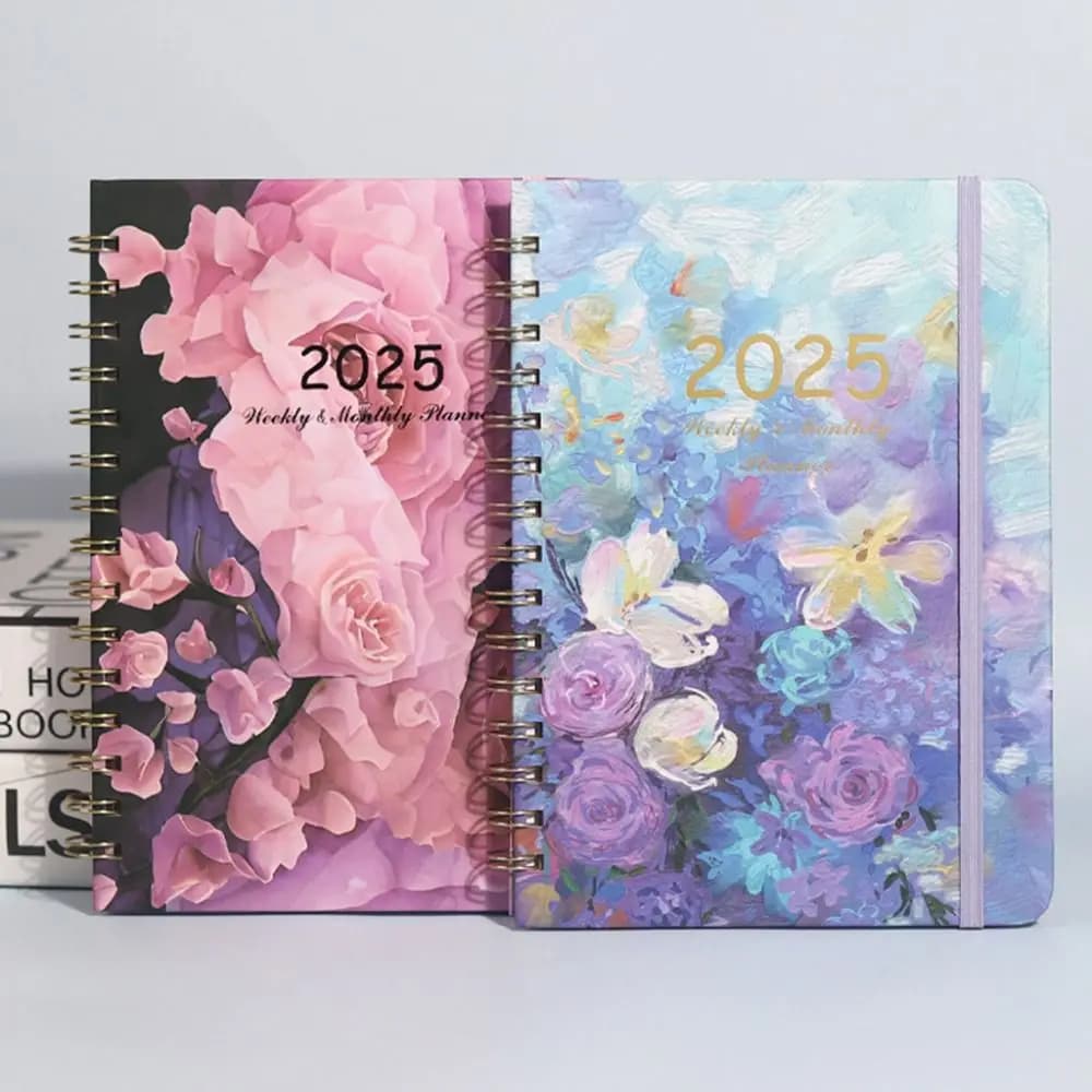 A5 2025 Agenda Planner Notebook Floreale 140 pagine 365 giorni Blocco note Carta multifunzione 12 mesi Planner Notebook Cancelleria