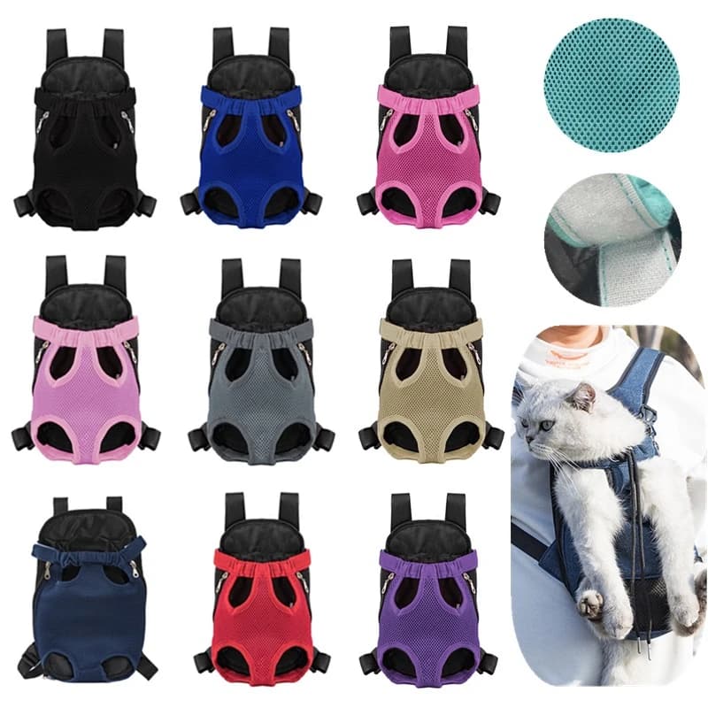 Zaino Trasportino per Cani e Gatti, Doppia Tracolla, Traspirante, Portatile, Borsa Frontale a Rete per Cani Piccoli e Gatti, per Esterni