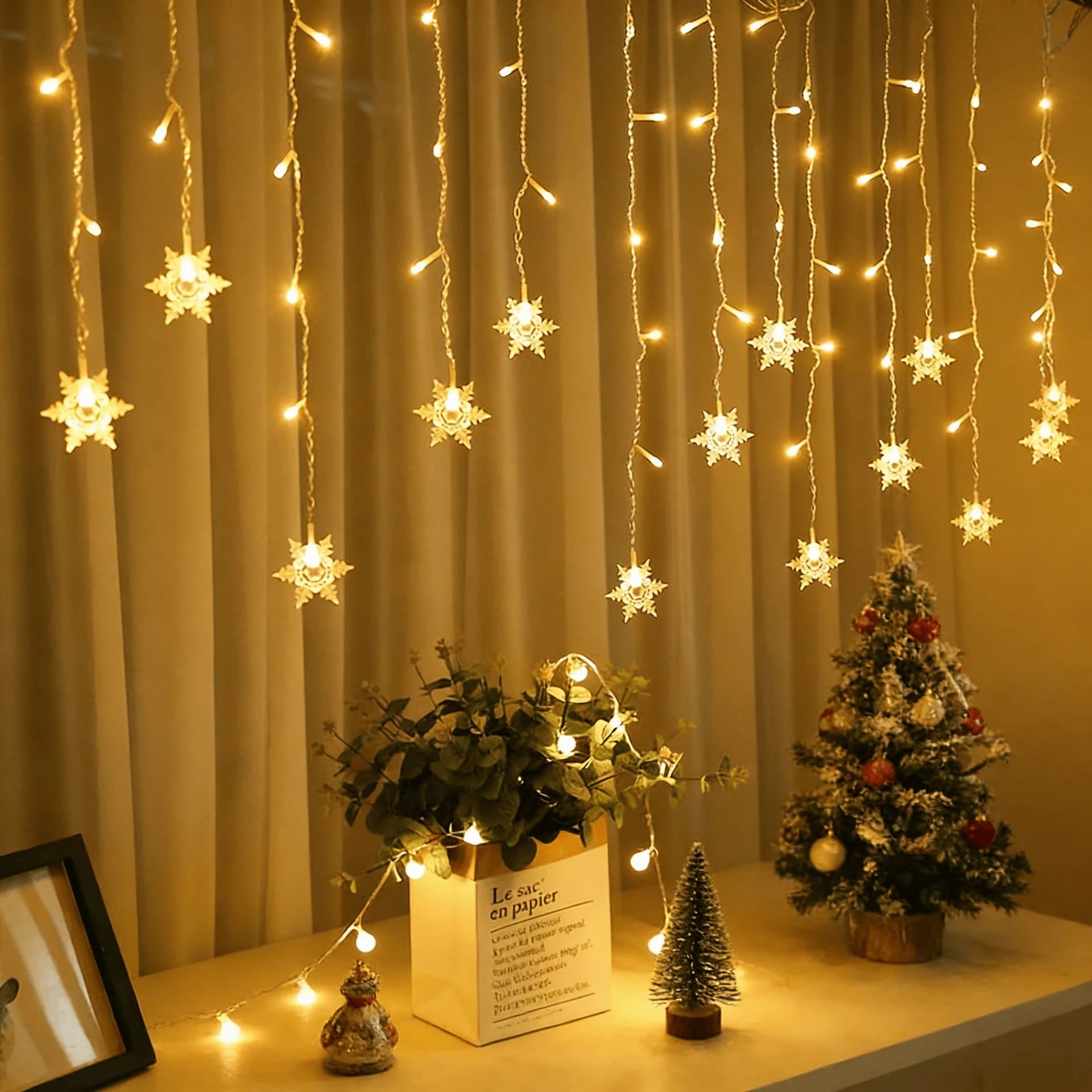 LED Snowflake Fairy Lights, Christmas Window Curtain Garland Lights for Bedroom Home Holiday Party Decor