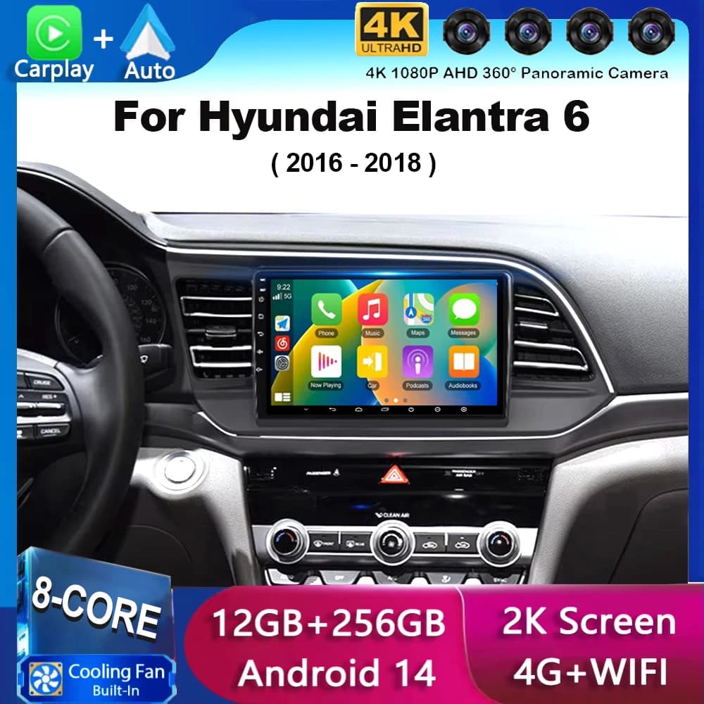 Android 15 Carplay Auto Per Hyundai Elantra 6 2016 2017 2018 Auto Radio Lettore Video Multimediale Stereo GPS WIFI + 4G BT 360 Macchina Fotografica