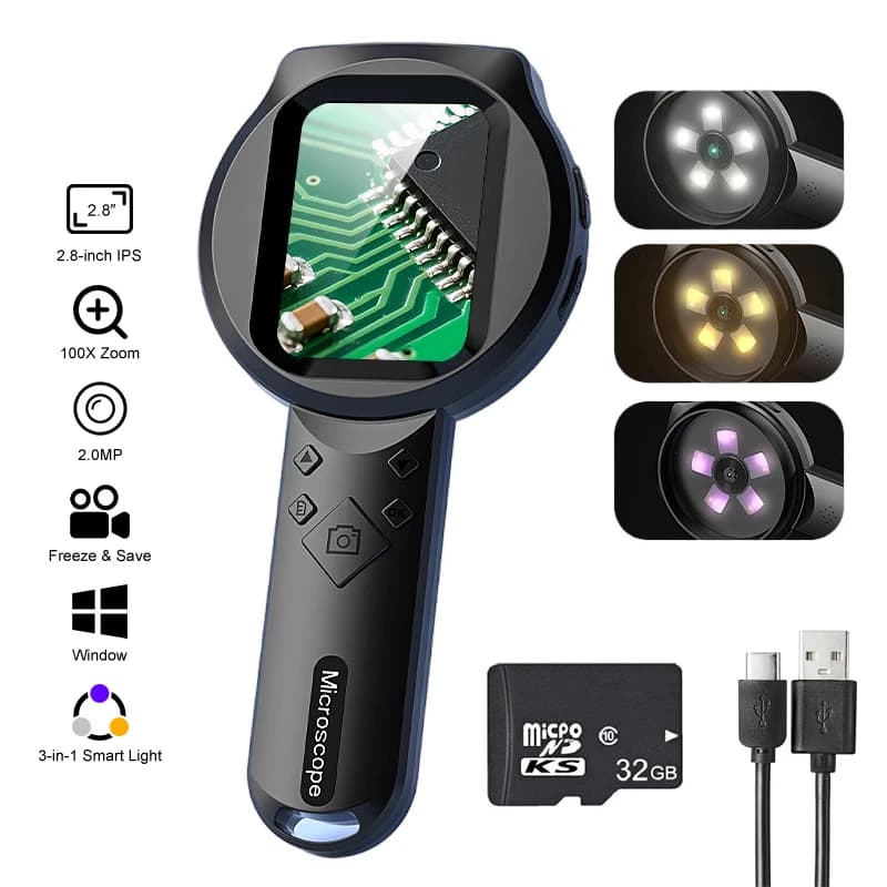 Lente d'ingrandimento digitale IPS da 2,8'' Full HD 1080P 100X, microscopio portatile con luci LED per riparazioni elettroniche