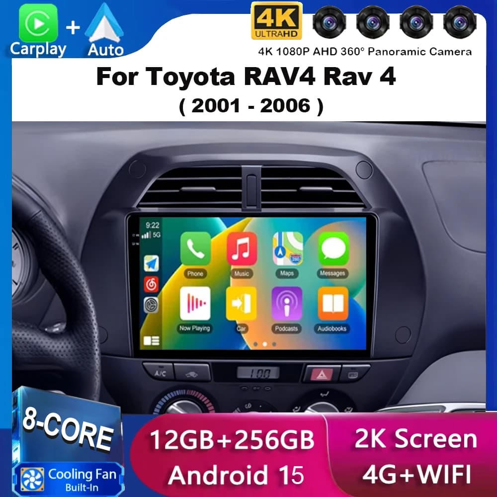 Android 15 Per Toyota RAV4 Rav 4 2001 2002 2003 2004 2005 2006 Autoradio Lettore Multimediale Wireless Carplay Auto Stereo GPS
