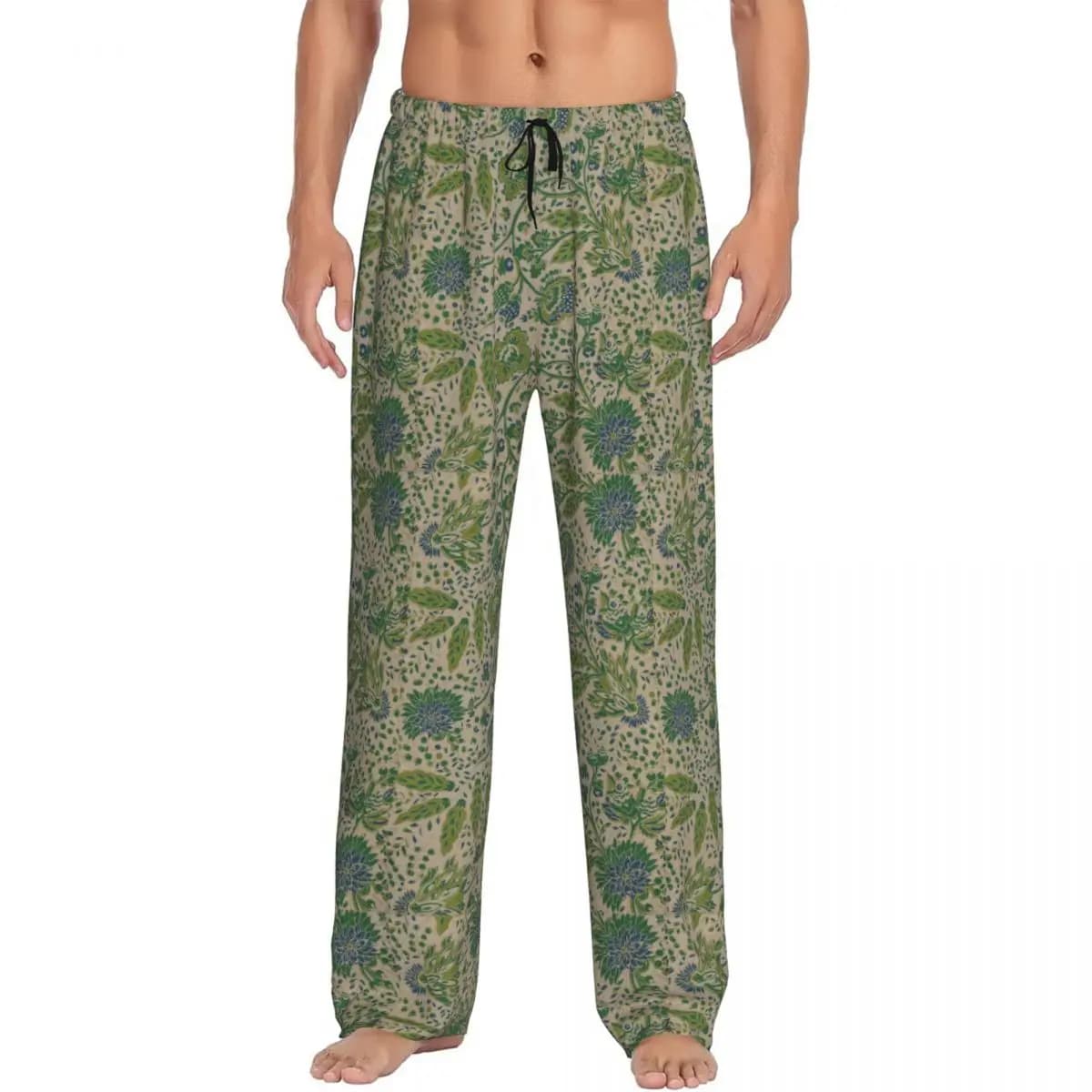 Pantaloni da pigiama vintage William Morris con stampa personalizzata per uomo, pantaloni da notte con tasche