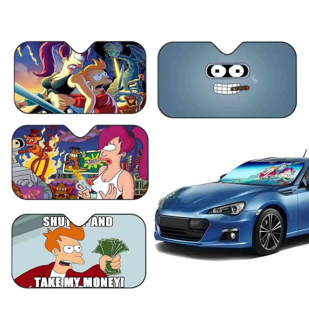 Parasole per Auto Anime F-Futuramaes, Protezione Anti-UV per Parabrezza Anteriore e Posteriore, Accessorio Visiera