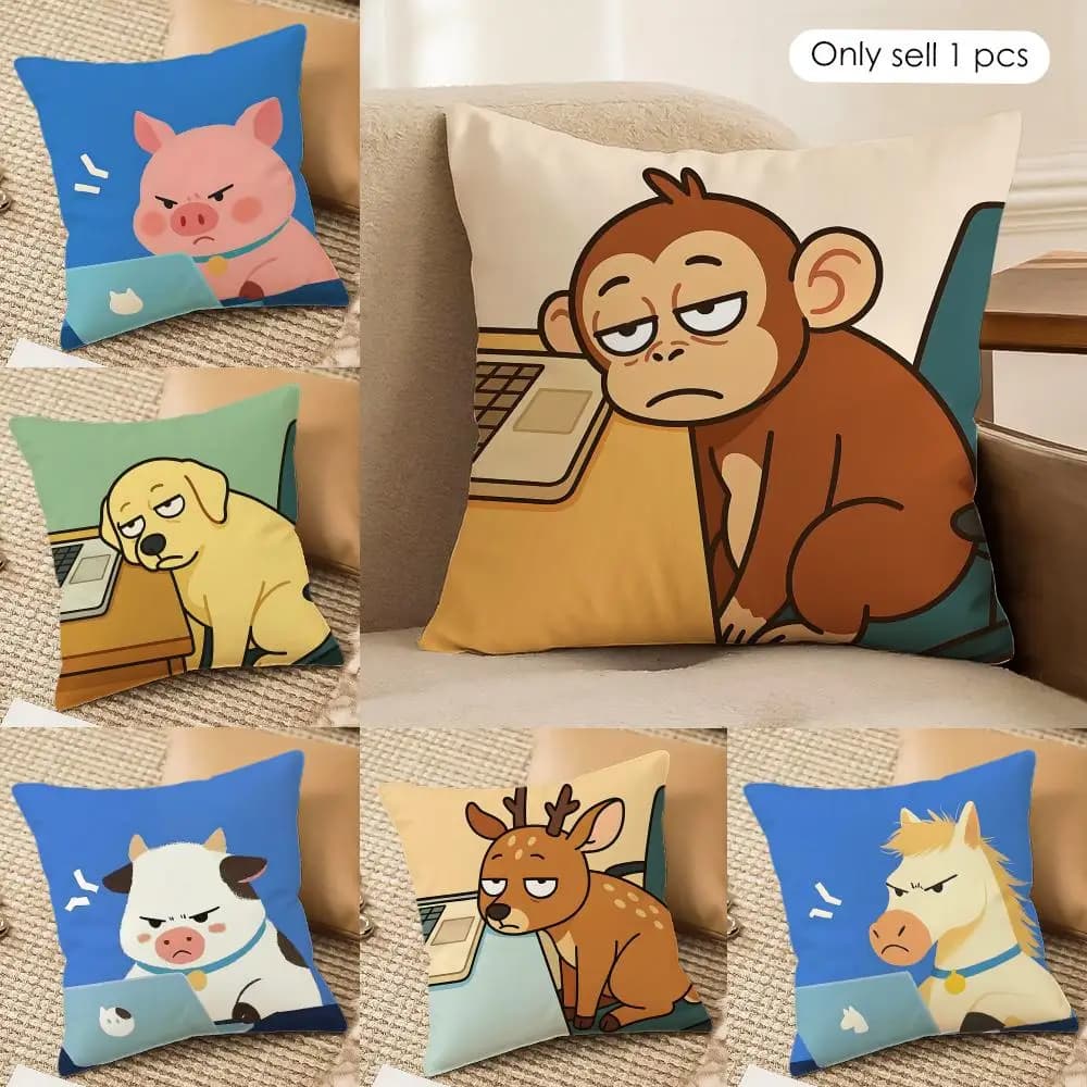 Hard Work Animal Cute Cushion Cover Silky Short Plush Invisible Zipper Dustproof Sofa Pillow Case For Home Decor