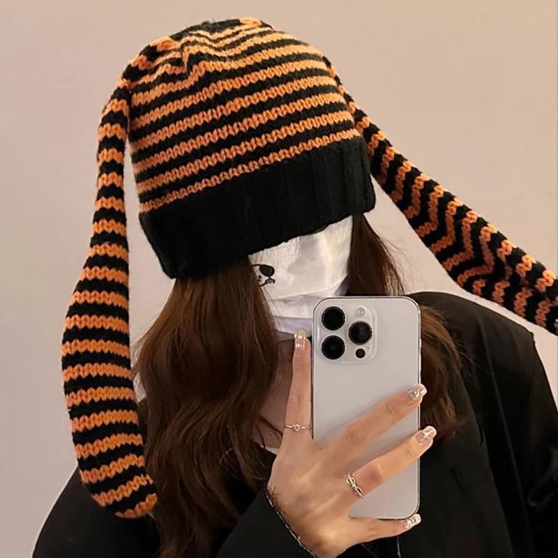 Women's knitted hat for autumn and winter with long ears, pretty striped design with rabbit, warm and elegant, which protects the ears. ♫ ♫