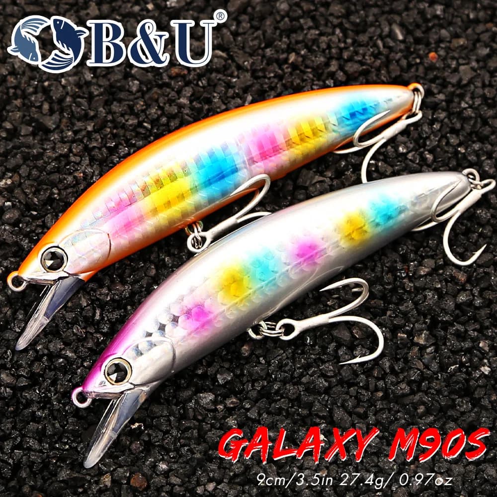 B&U Esca per pesciolini da pesca in mare affondante, esca dura da 9 cm/27,4 g con ami tripli affilati, esche per pesci predatori di bassi di mare