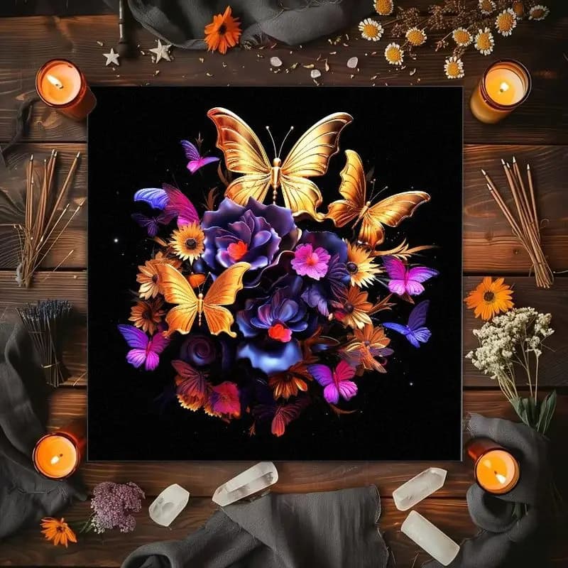 VIKAMA Gilded Butterfly Blossoms Tarot Card Tablecloth Mysterious Divination Altar Cloth Ceremony Table Mat Background Cloth