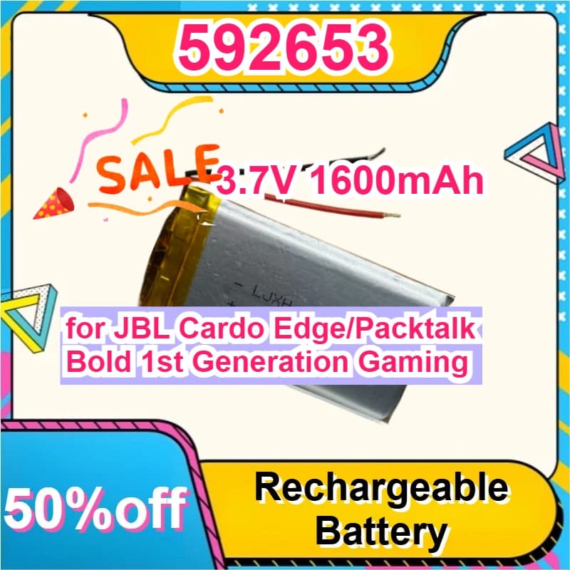 592653 3.7V 1600mAh per JBL Cardo Edge/Packtalk Bold 1st Generation Gaming Headset Cuffie Bluetooth con batteria integrata