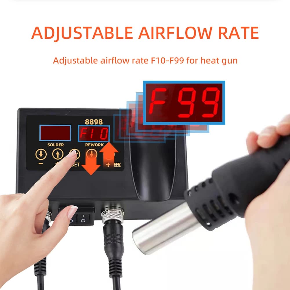 SMD 8898 2-in-1 Multi-function Soldering Station 60w Soldering Iron 600w Heat Air Gun with Adjustable Temperature and Air Volume