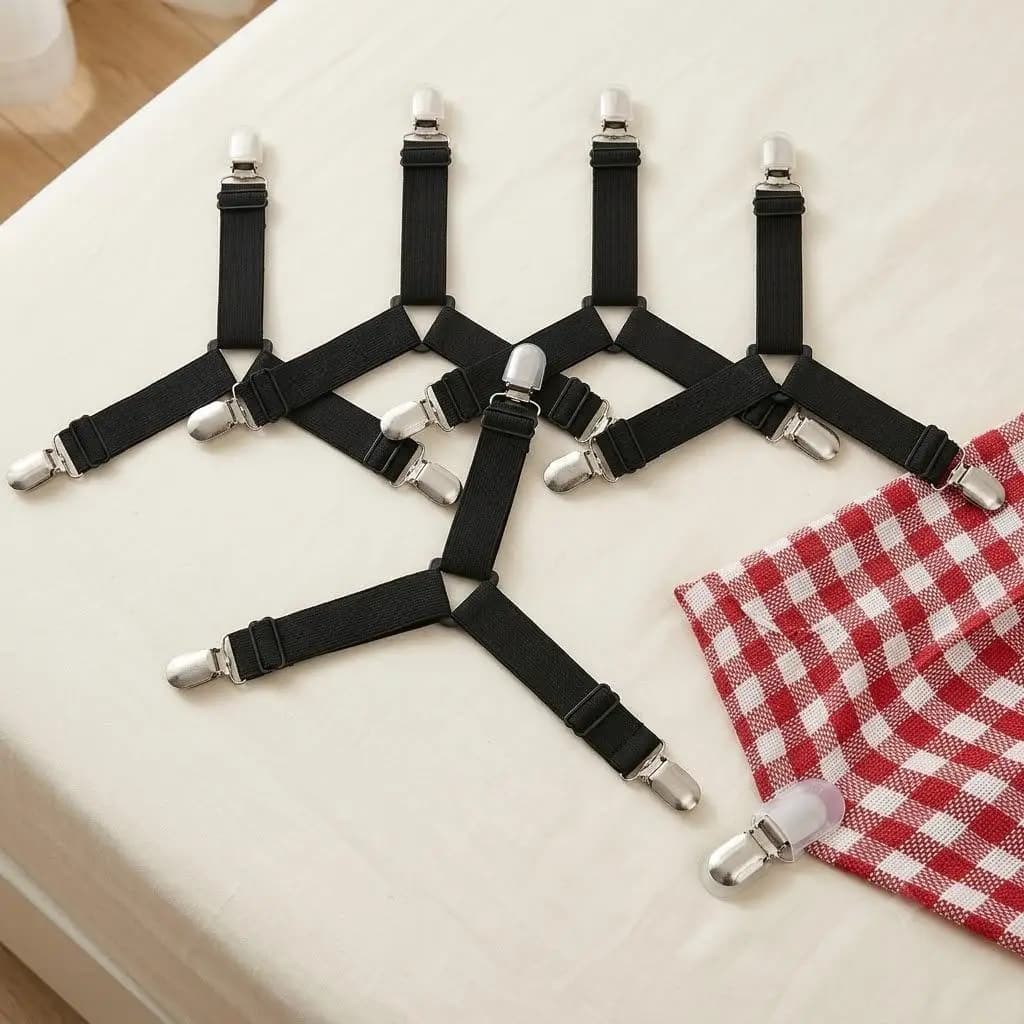 Triangle Bed Corner Holder Bed Sheet Clips with Elastic Straps Heavy Duty Bedding Fasteners Mattress Cover Set 4Pcs