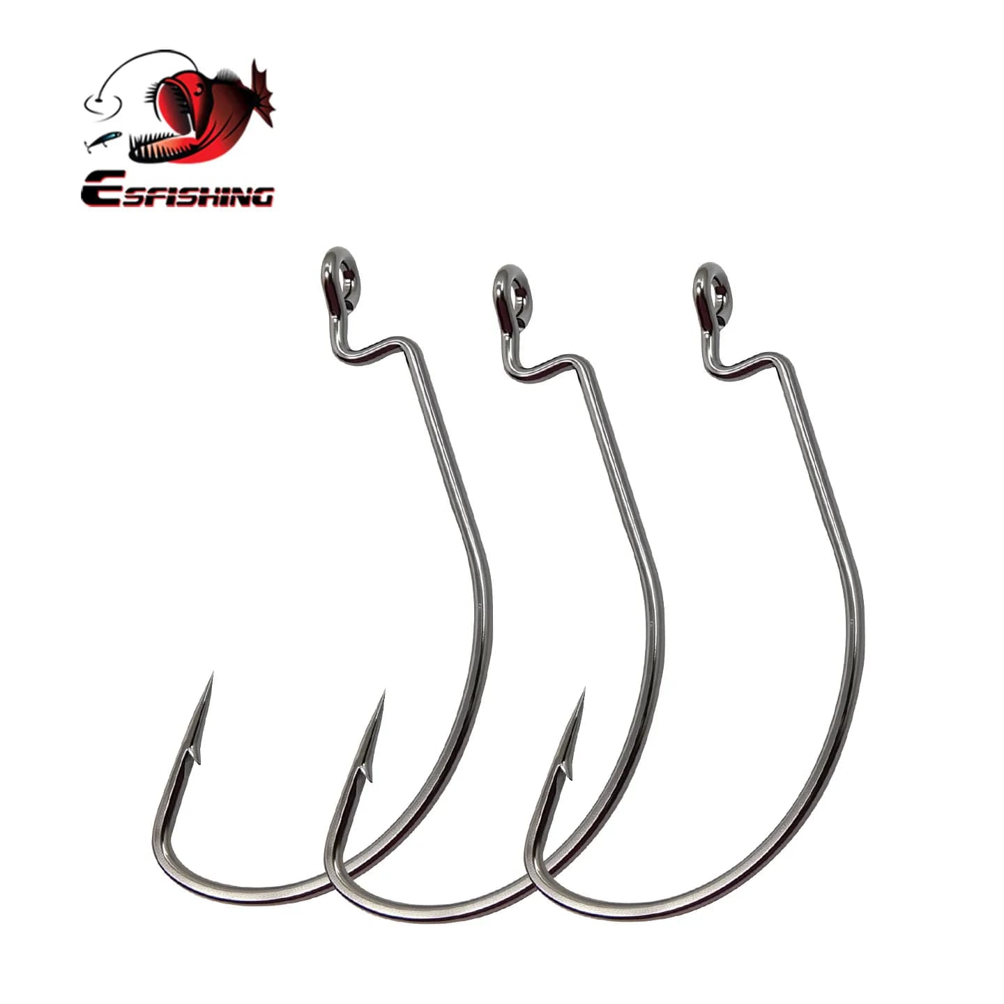 ESFISHING Gancio offset Ami da pesca in acciaio al carbonio Manovella Gancio per basso grande Manovella Gancio spinato per esca da pesca morbida